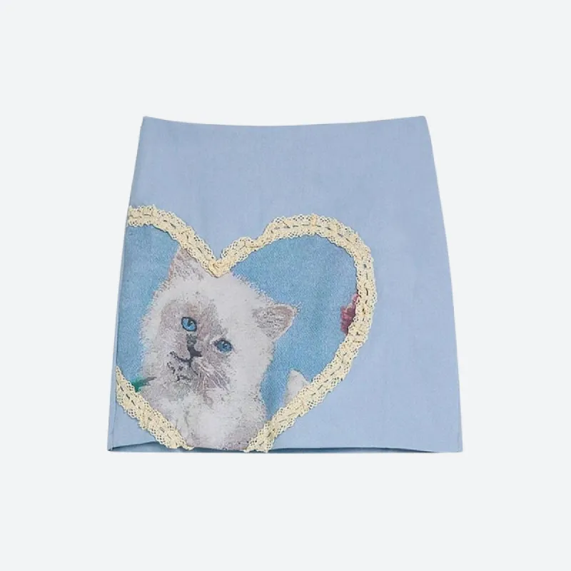 Soft Girl Cat Heart Mini Skirt sold by Streetwear Society