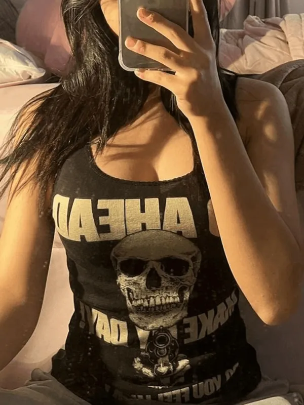 Gothic Punk Skull Print Tank Top sold by Streetwear Society