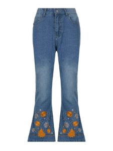 Flared jeans with floral embroidery sold by Streetwear Society