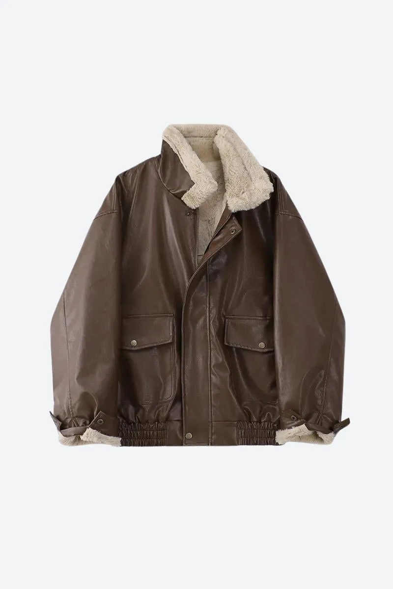 Double-Faced Faux Leather & Fur Jacket sold by Streetwear Society product image thumbnail 4