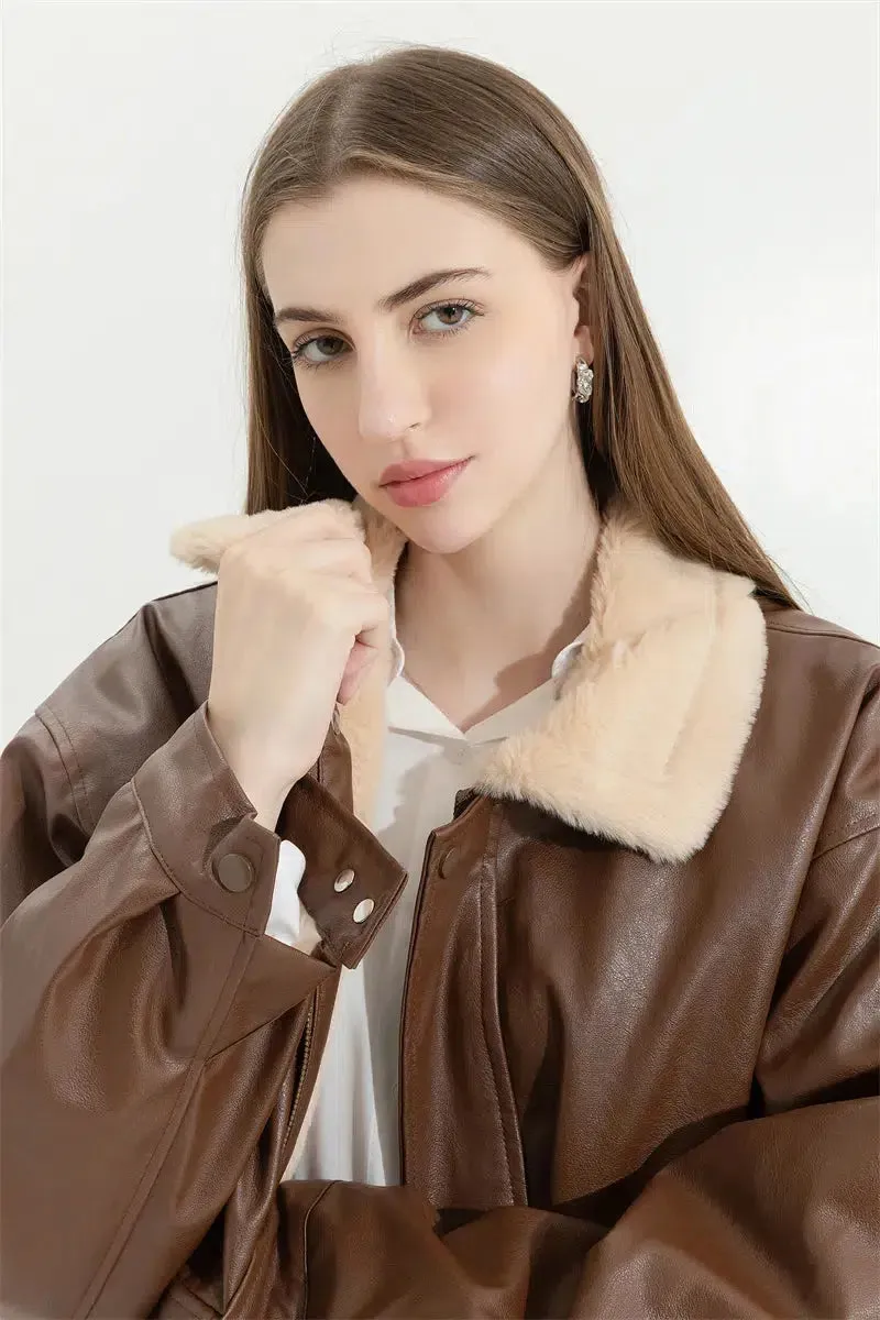 Double-Faced Faux Leather & Fur Jacket sold by Streetwear Society product image thumbnail 3
