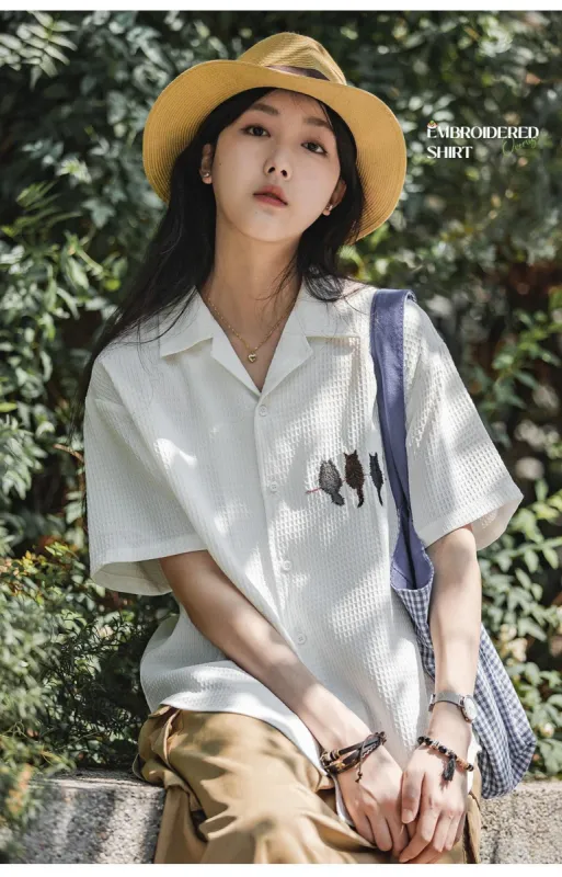 Cat Embroidered Shirt sold by Streetwear Society