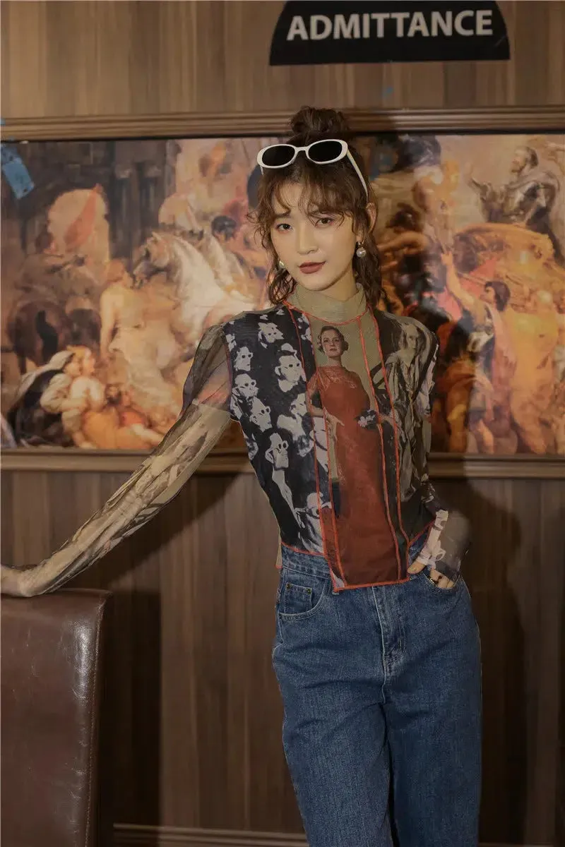 Vintage Asymmetric Patch Mesh Top sold by Streetwear Society product image thumbnail 2