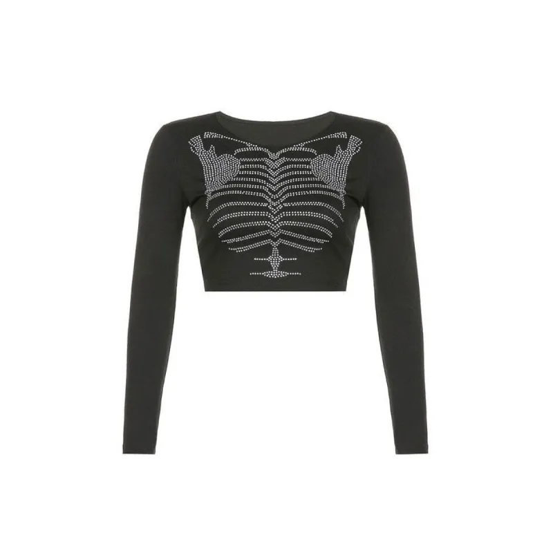 Skeleton Rhinestone Long Sleeve Top sold by Streetwear Society