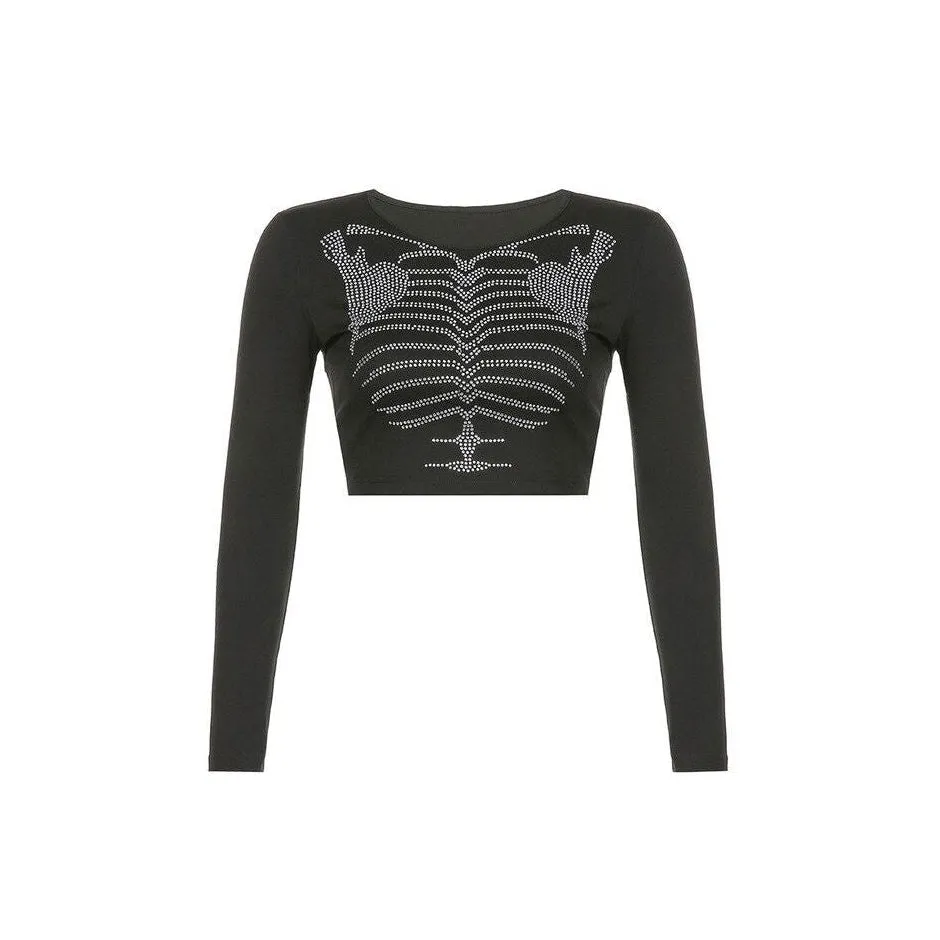 Skeleton Rhinestone Long Sleeve Top sold by Streetwear Society
