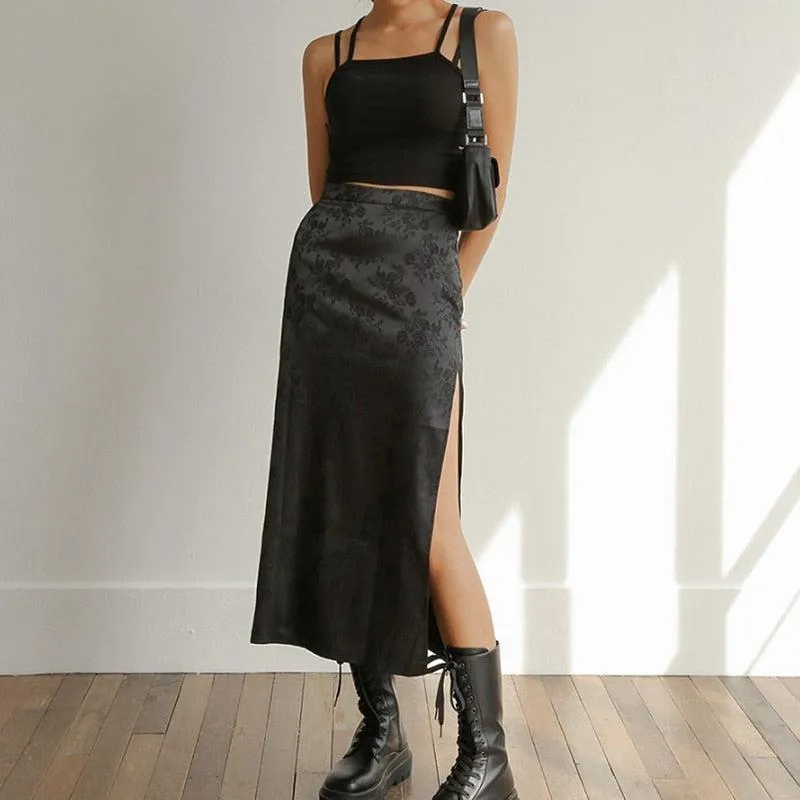 Dark Floral Side Slit Midi Skirt sold by Streetwear Society product image thumbnail 5