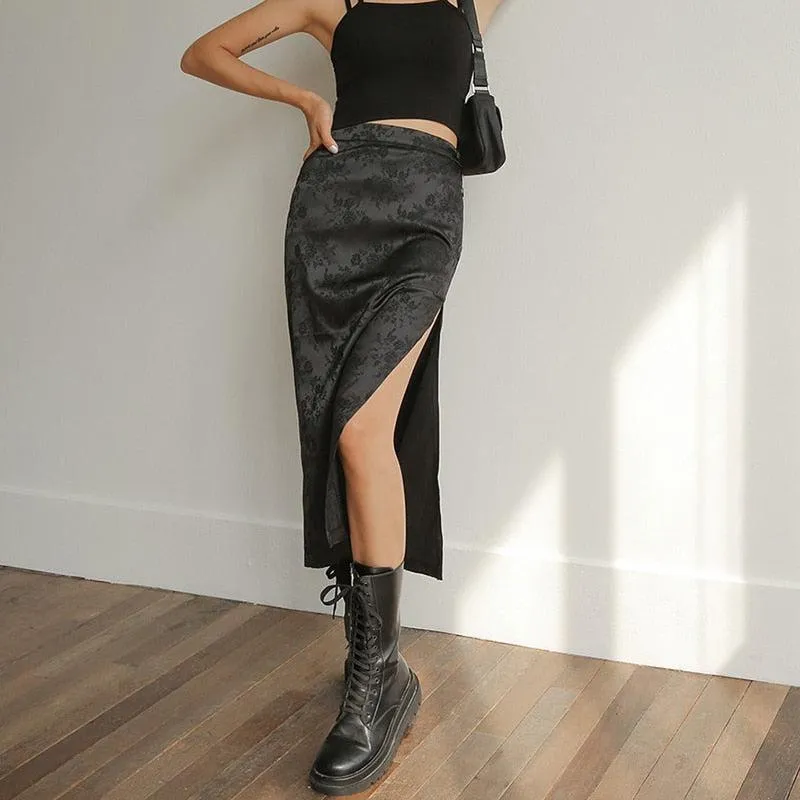 Dark Floral Side Slit Midi Skirt sold by Streetwear Society product image thumbnail 4