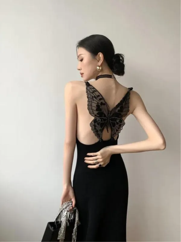 Black Butterfly Back Midi Dress sold by Streetwear Society