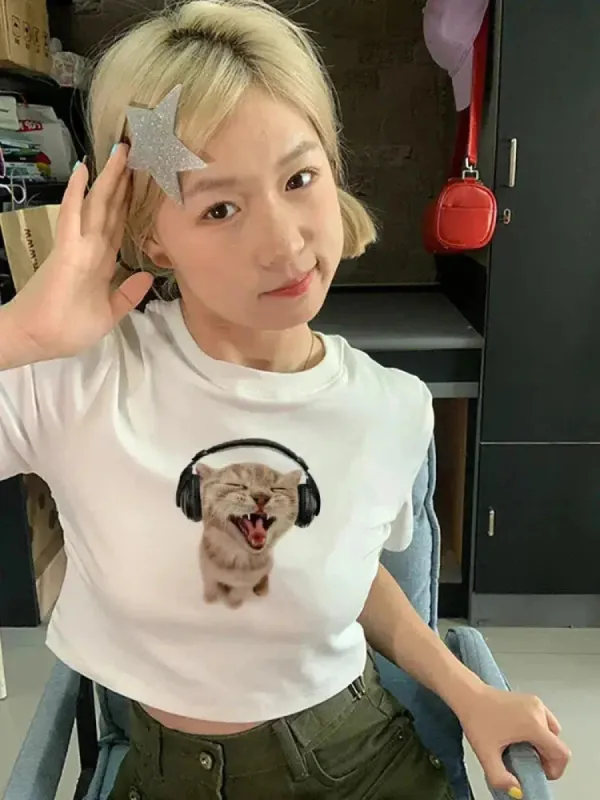 Cat with Earphones Tee sold by Streetwear Society