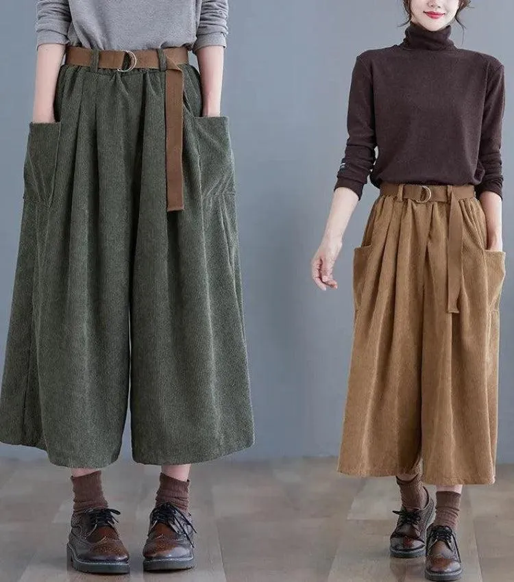 Dark Academia Wide Leg Corduroy Pants sold by Streetwear Society product image thumbnail 4