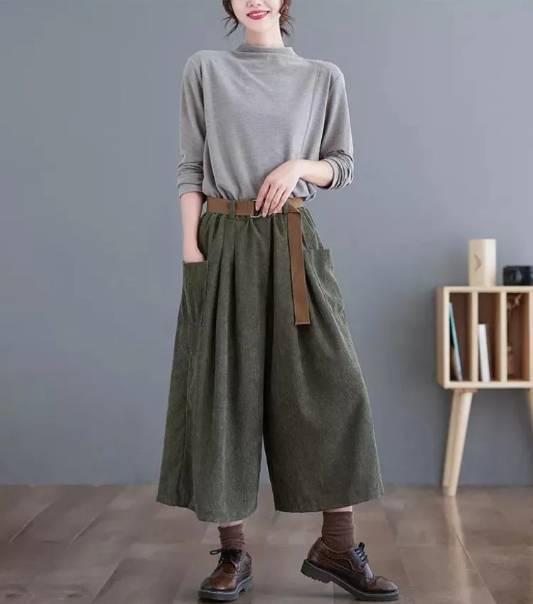 Dark Academia Wide Leg Corduroy Pants sold by Streetwear Society product image thumbnail 2