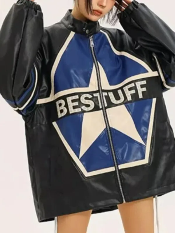 Vintage Contrast Color Star Leather Loose Jacket sold by Streetwear Society
