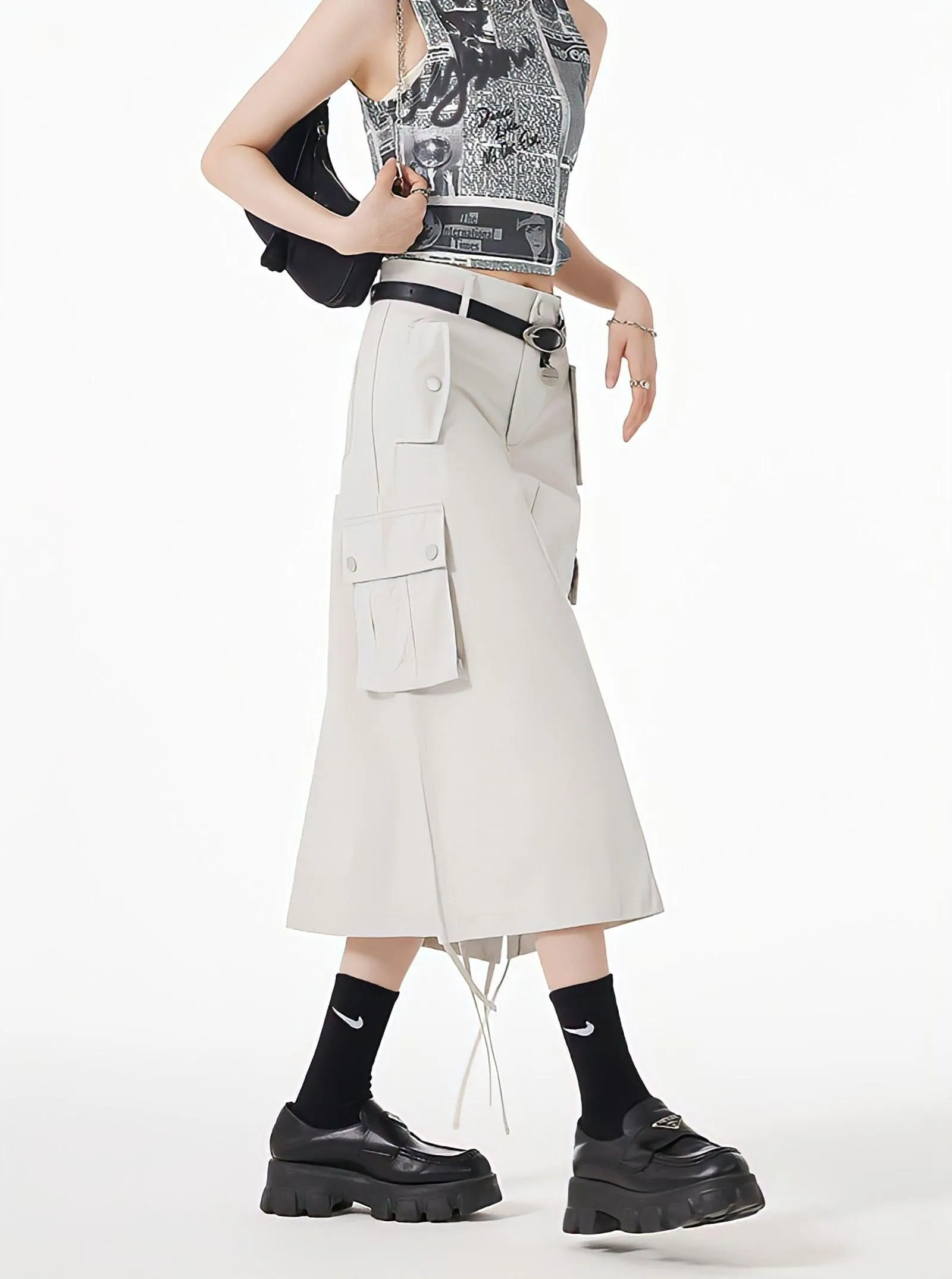 Slit & String Detailed Cargo Midi Skirt sold by Streetwear Society product image thumbnail 4