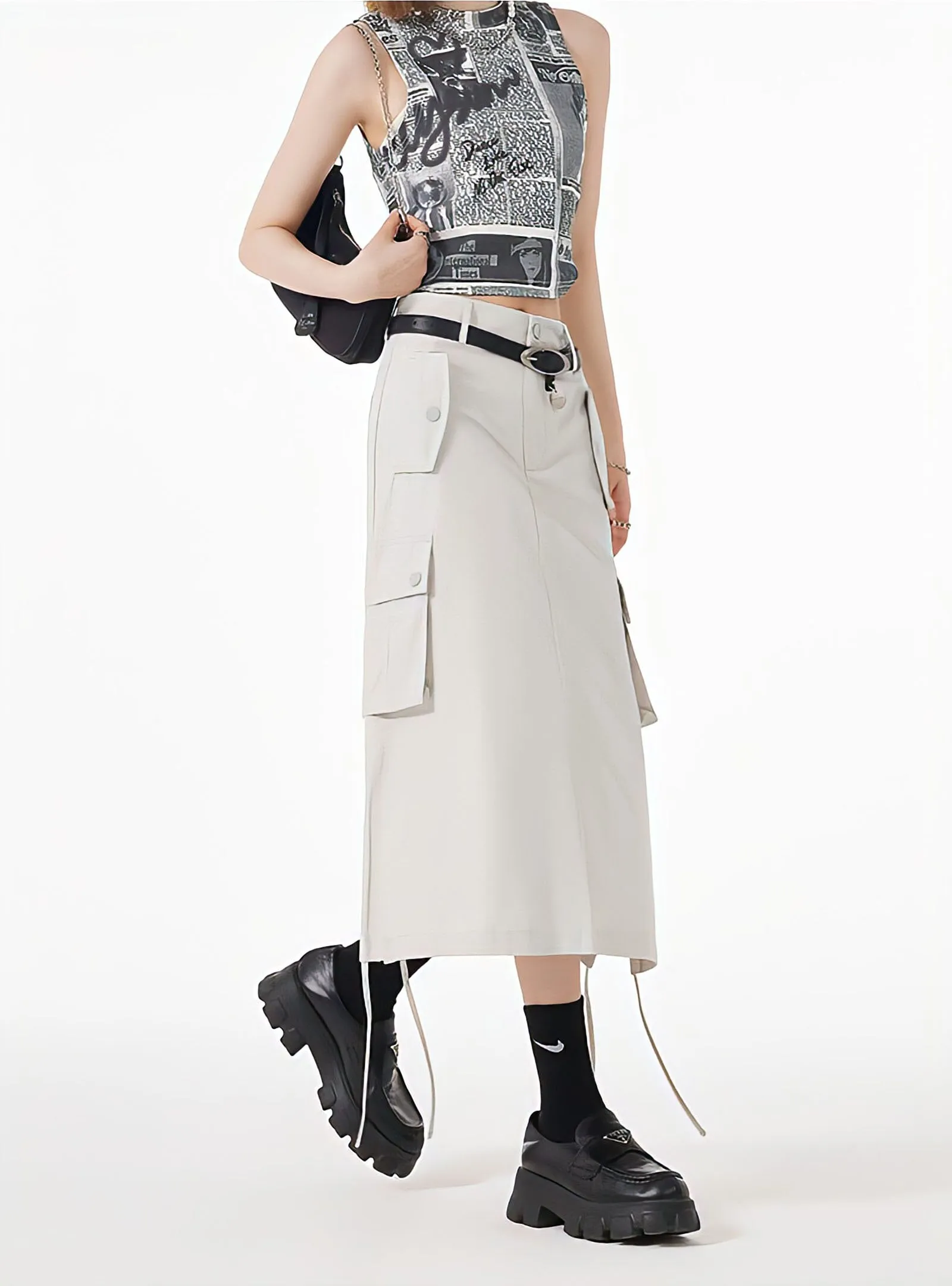 Slit & String Detailed Cargo Midi Skirt sold by Streetwear Society product image thumbnail 5