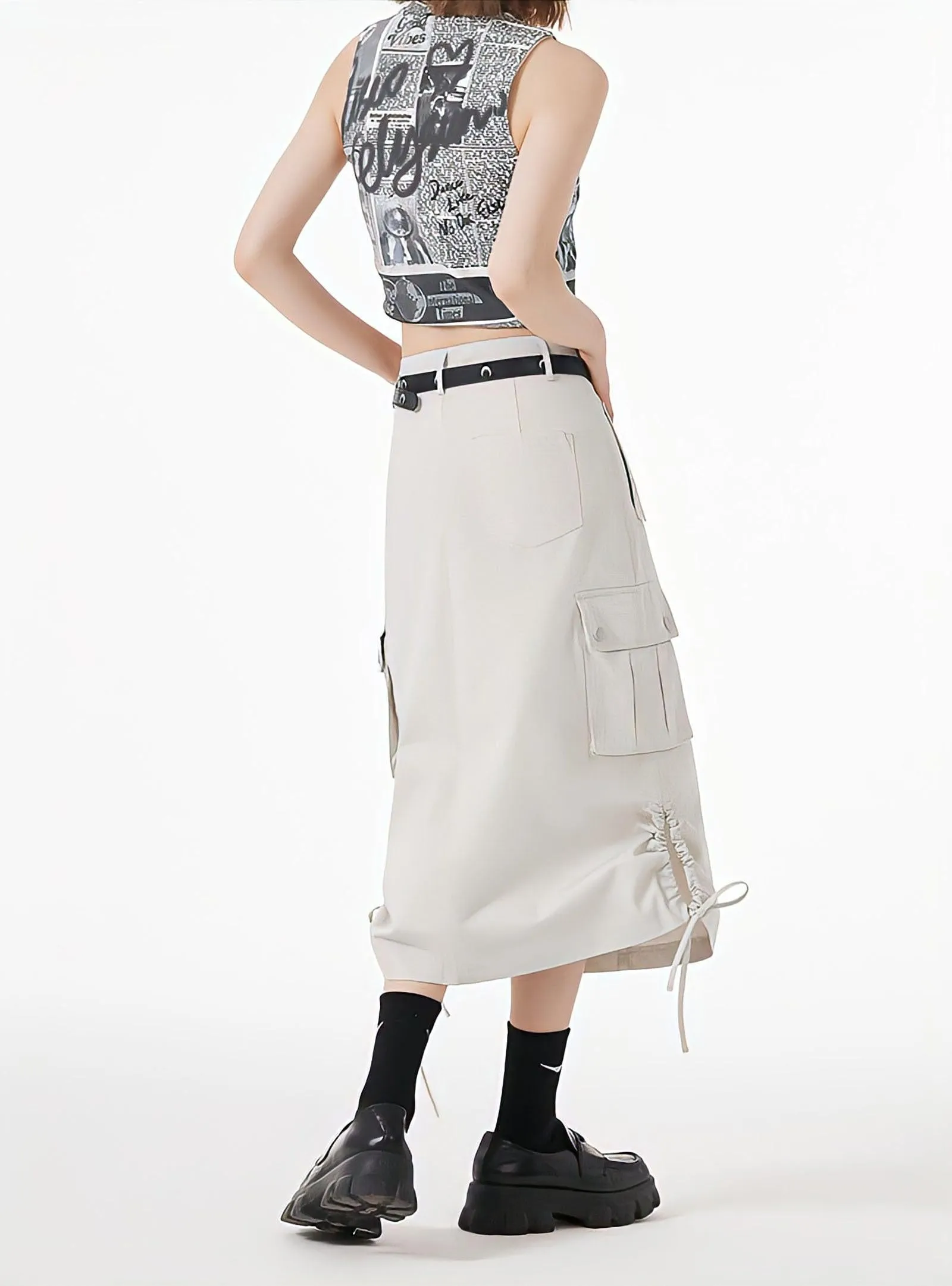 Slit & String Detailed Cargo Midi Skirt sold by Streetwear Society product image thumbnail 3