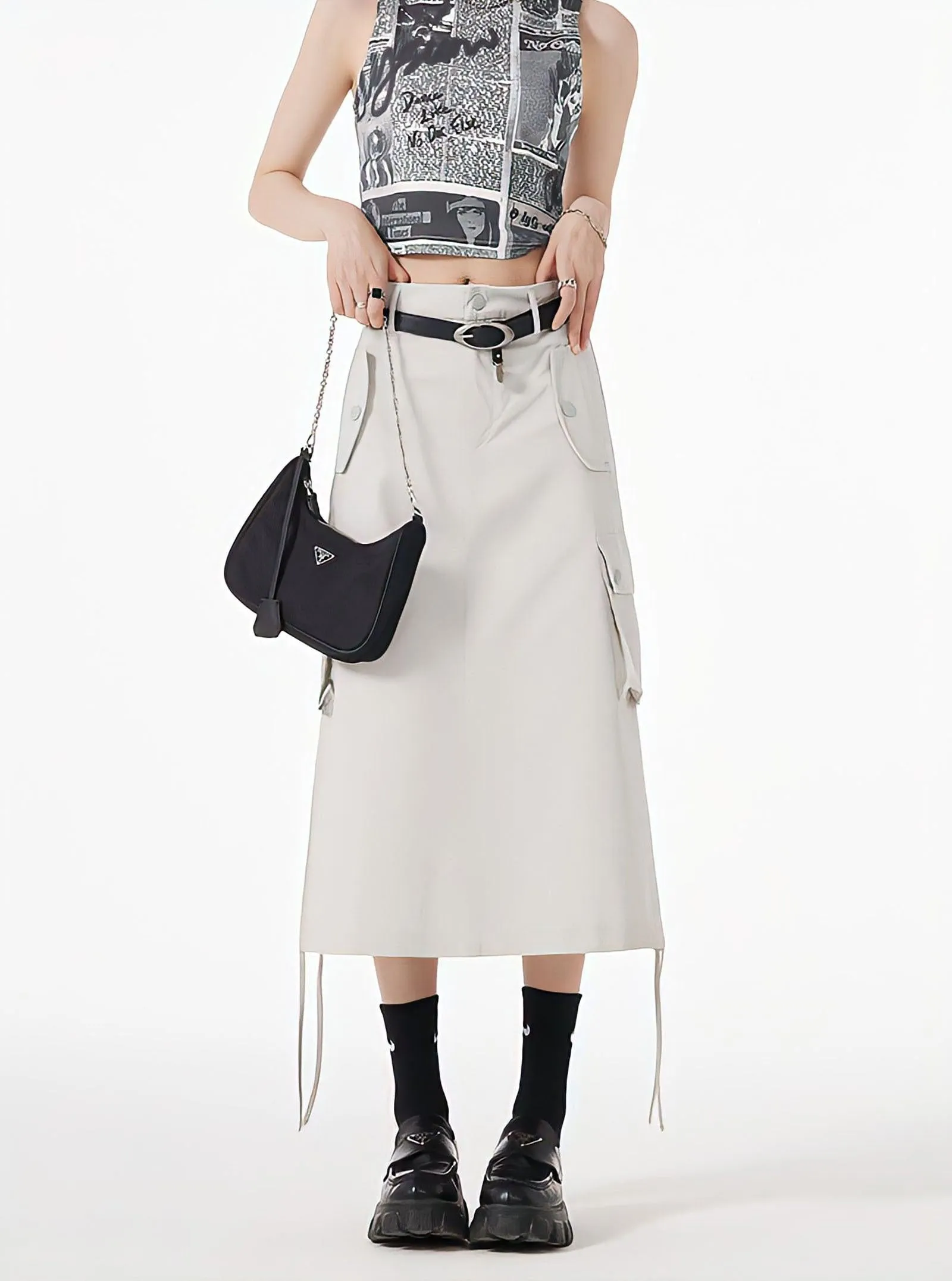 Slit & String Detailed Cargo Midi Skirt sold by Streetwear Society