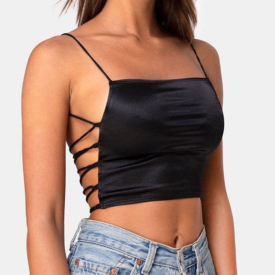 Satin Open Back Lace-Up Top sold by Streetwear Society product image thumbnail 4