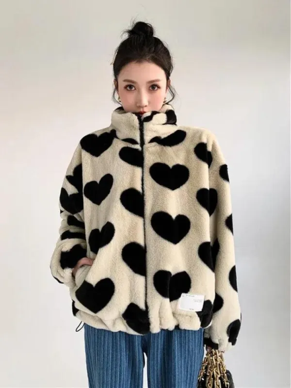 Heart Pattern Teddy Jacket sold by Streetwear Society
