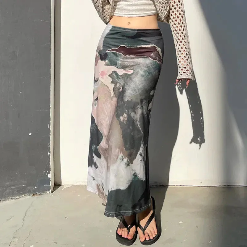 Low Rise Graphic Printed Midi Skirt sold by Streetwear Society
