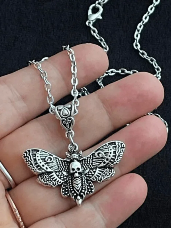 Silver Moth Skull Pendant Necklace sold by Streetwear Society