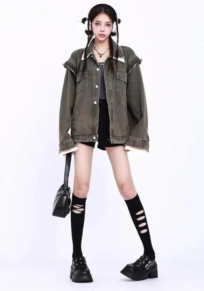 Grunge Button Up Oversized Denim Jacket sold by Streetwear Society