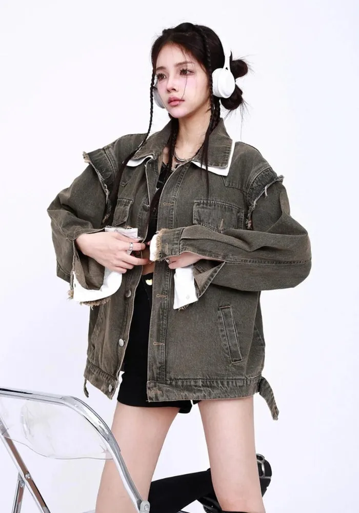 Grunge Button Up Oversized Denim Jacket sold by Streetwear Society product image thumbnail 3