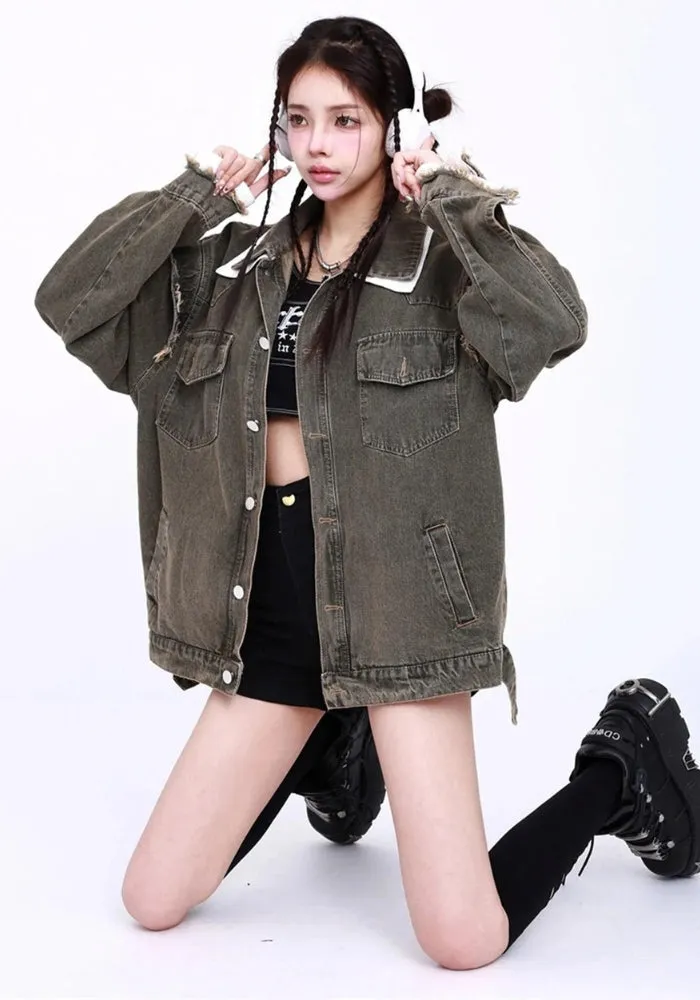 Grunge Button Up Oversized Denim Jacket sold by Streetwear Society product image thumbnail 5