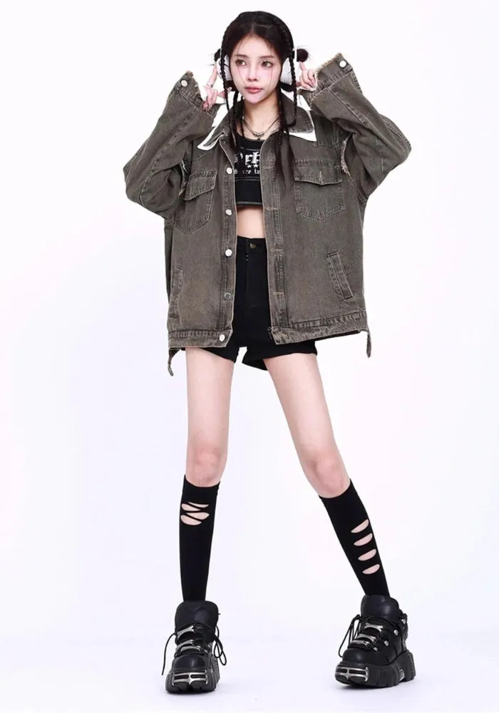 Grunge Button Up Oversized Denim Jacket sold by Streetwear Society product image thumbnail 4