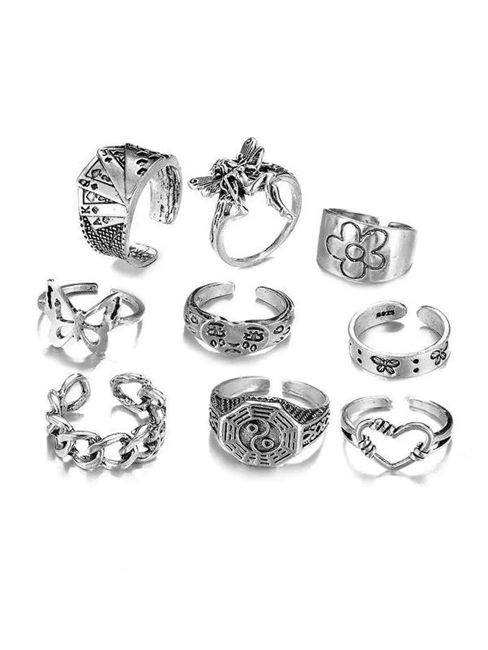 9pcs Vintage Butterfly Flower Angel Ring sold by Streetwear Society product image thumbnail 2