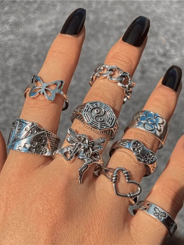9pcs Vintage Butterfly Flower Angel Ring sold by Streetwear Society