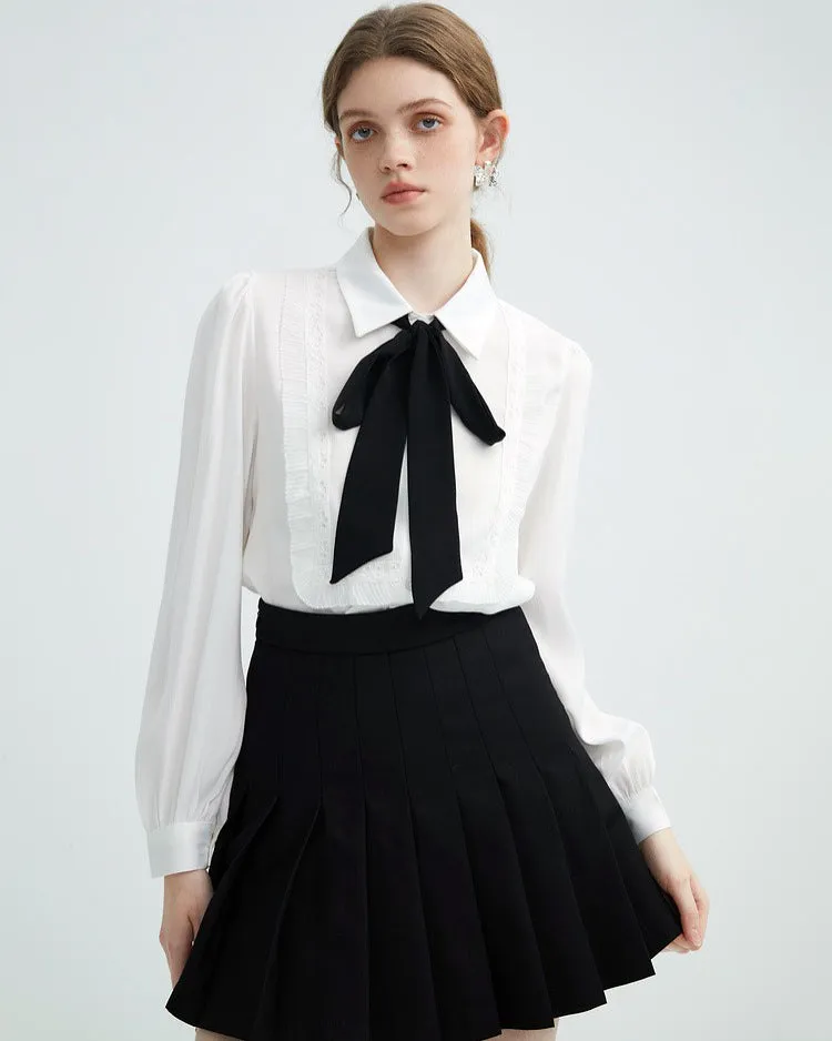 Good Manners Ruffle Bow Tie Neck Shirt sold by Streetwear Society