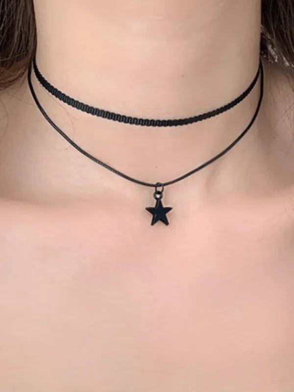 Double Layer Black Star Choker Necklace sold by Streetwear Society