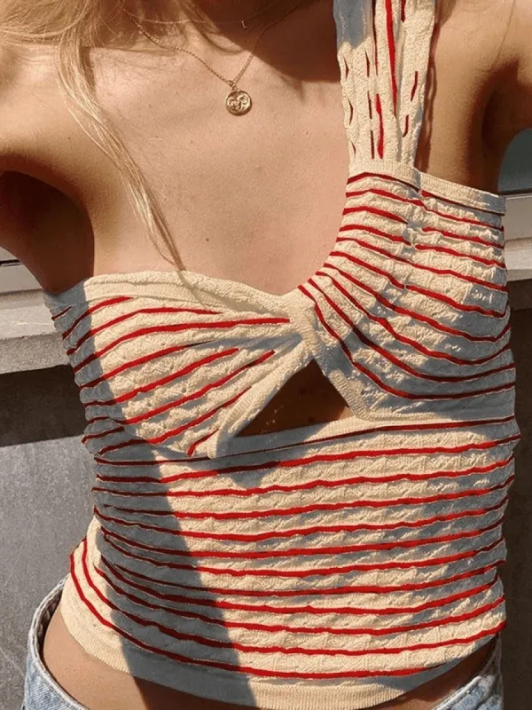 Knitted Stripe One Shoulder Tank Top sold by Streetwear Society