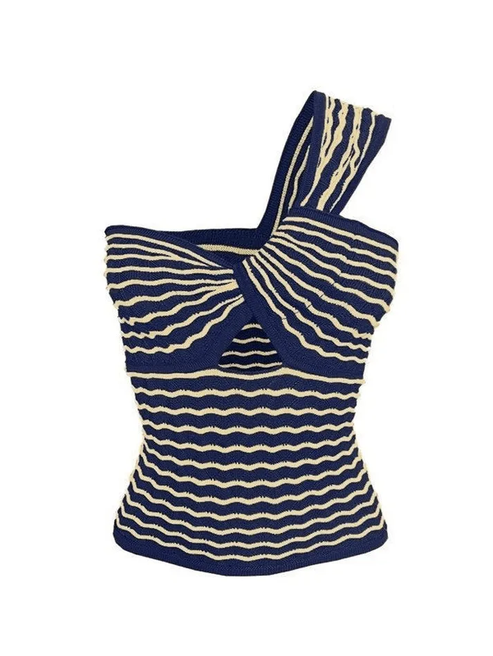 Knitted Stripe One Shoulder Tank Top sold by Streetwear Society product image thumbnail 4