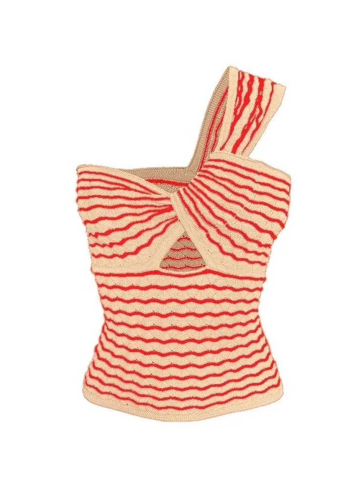 Knitted Stripe One Shoulder Tank Top sold by Streetwear Society product image thumbnail 2