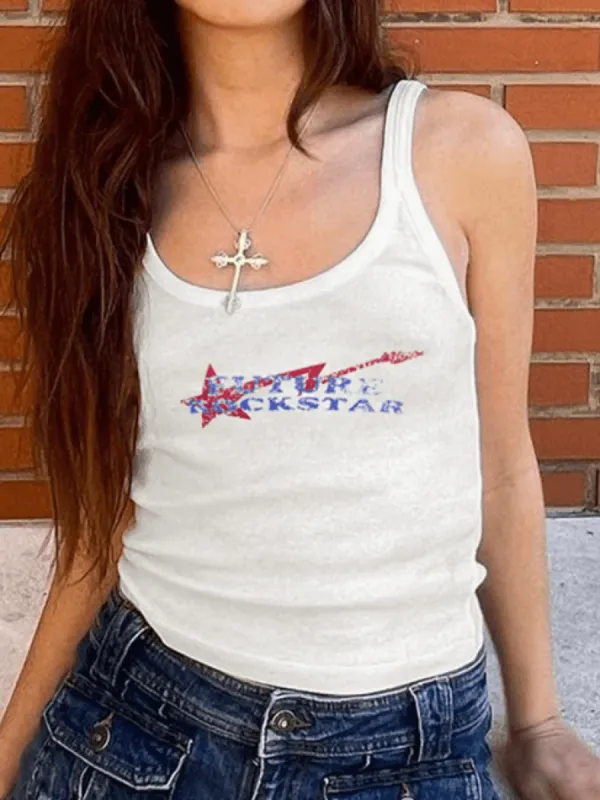 Stars Printed Letter Slim Tank Top sold by Streetwear Society