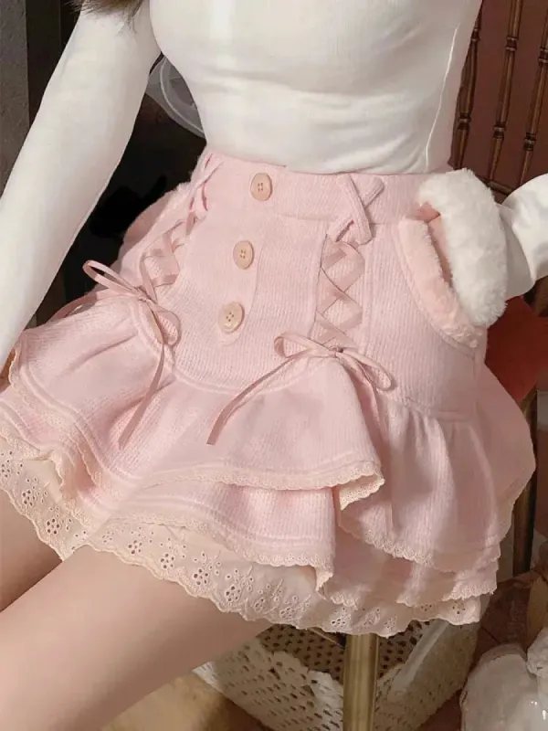 Kawaii Ruffled Layered Lace Mini Skirt sold by Streetwear Society