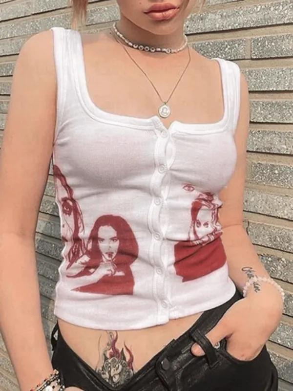 Button Front Ribbed Cropped Tank Top sold by Streetwear Society