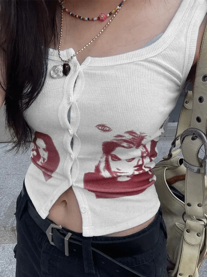 Button Front Ribbed Cropped Tank Top sold by Streetwear Society product image thumbnail 2