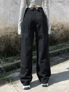 Faded black baggy cargo jeans with pocket sold by Streetwear Society