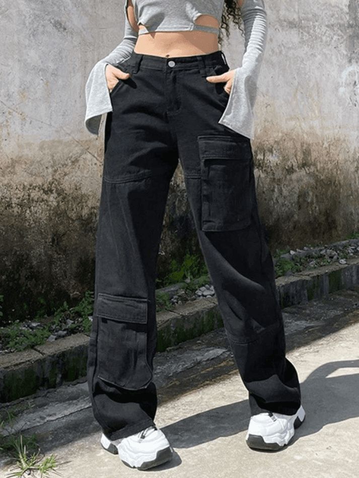 Faded black baggy cargo jeans with pocket sold by Streetwear Society product image thumbnail 3
