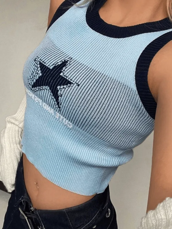 Knitted Star Cropped Tank Top sold by Streetwear Society