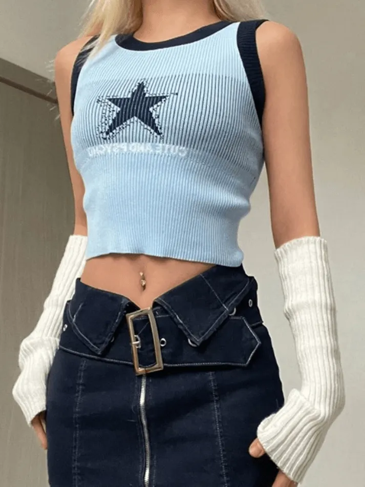 Knitted Star Cropped Tank Top sold by Streetwear Society product image thumbnail 4