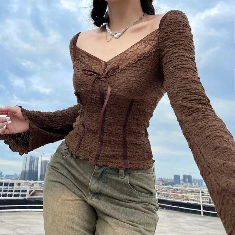 Fairycore Lace Detailed Shirred Top sold by Streetwear Society