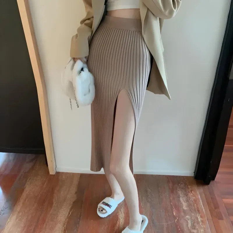 Corduroy Knitted Split Midi Skirt sold by Streetwear Society