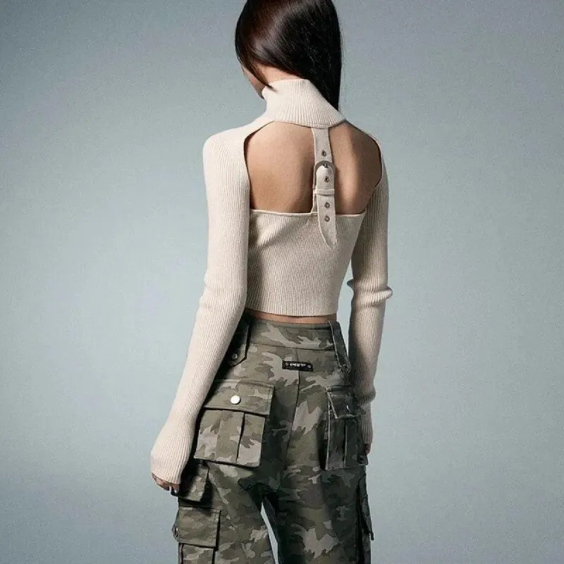 Belted Back Turtleneck Cropped Cardigan sold by Streetwear Society