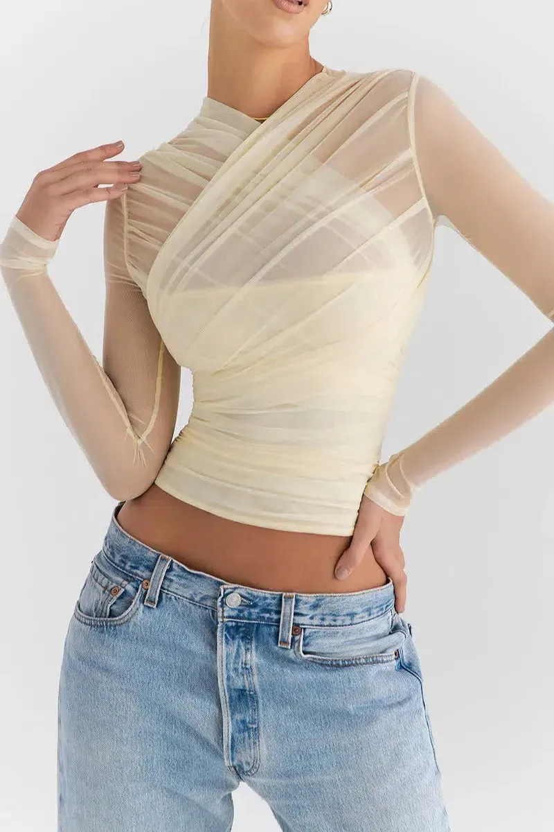 Ruched Sheer Zip-Up Mesh Top sold by Streetwear Society product image thumbnail 5