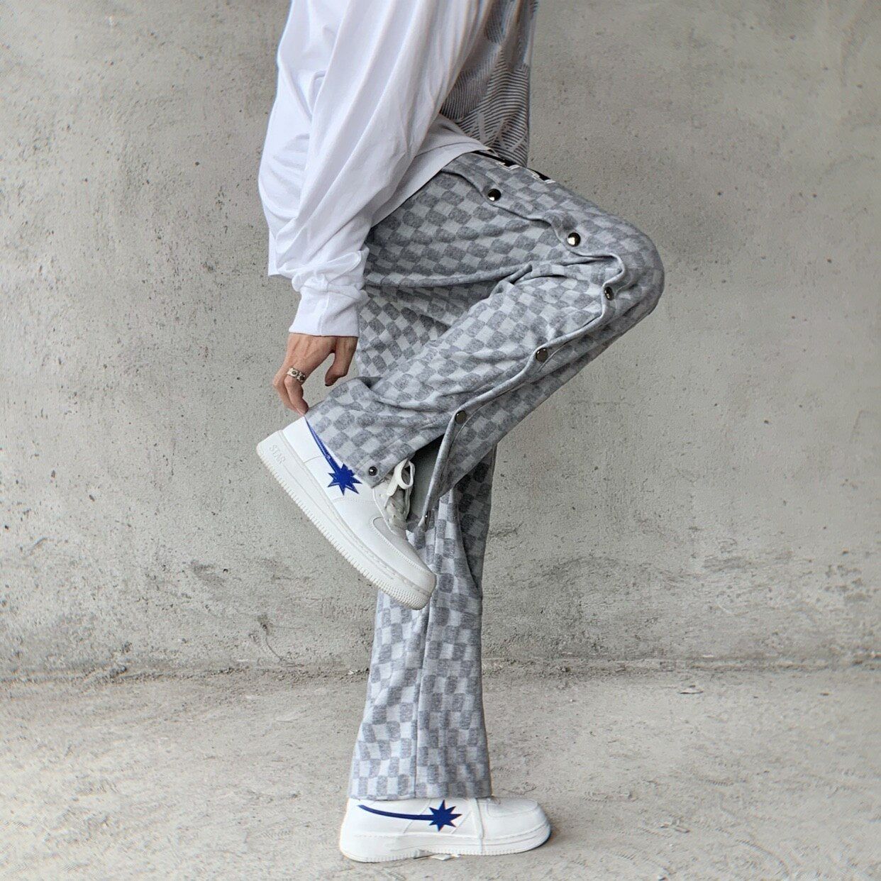 Men's Side Button Checked Punk Pants sold by Streetwear Society product image thumbnail 3