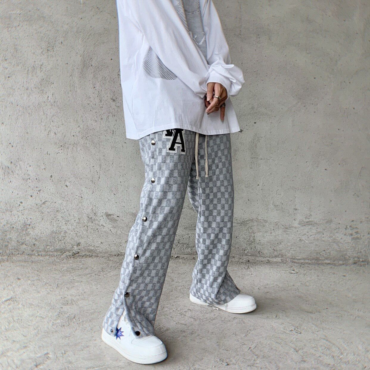 Men's Side Button Checked Punk Pants sold by Streetwear Society