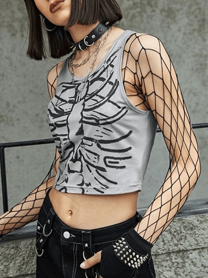 Skull Print Cropped Tank Top sold by Streetwear Society product image thumbnail 3